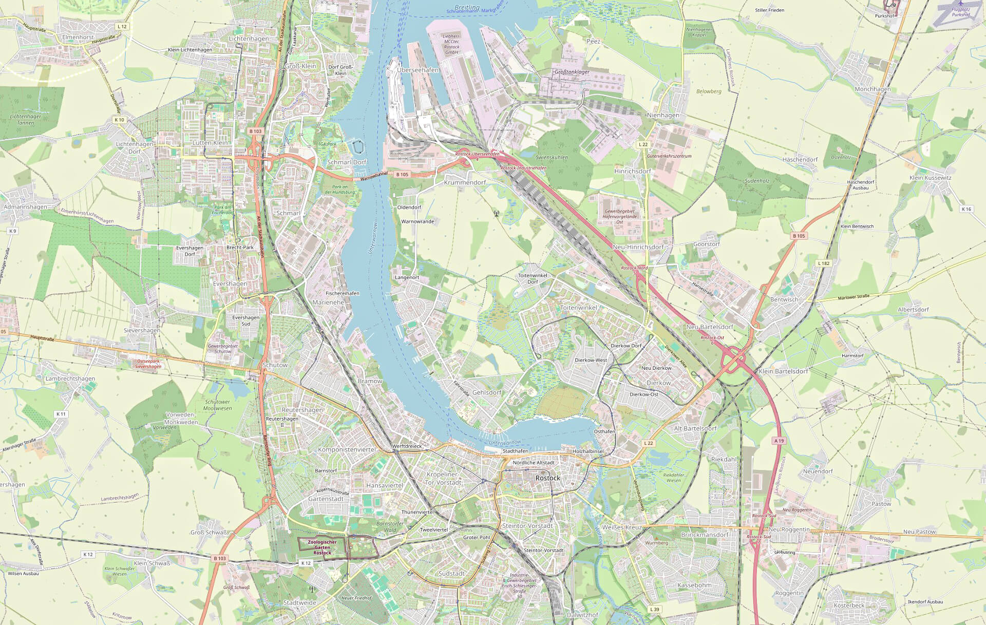 Übersichtskarte mit den Standorten der Stadtteil- und Begegnungszentren in Rostock