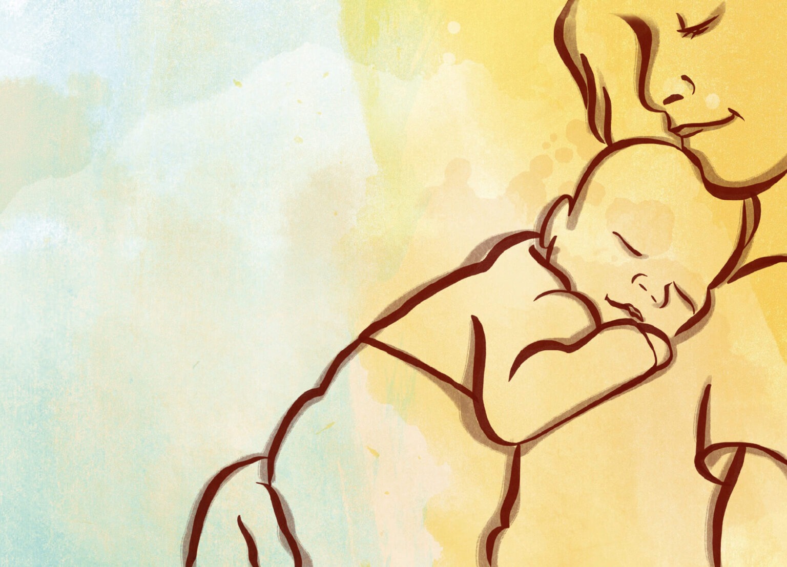 Illustration einer Mutter, die ein schlafendes Baby im Arm hält