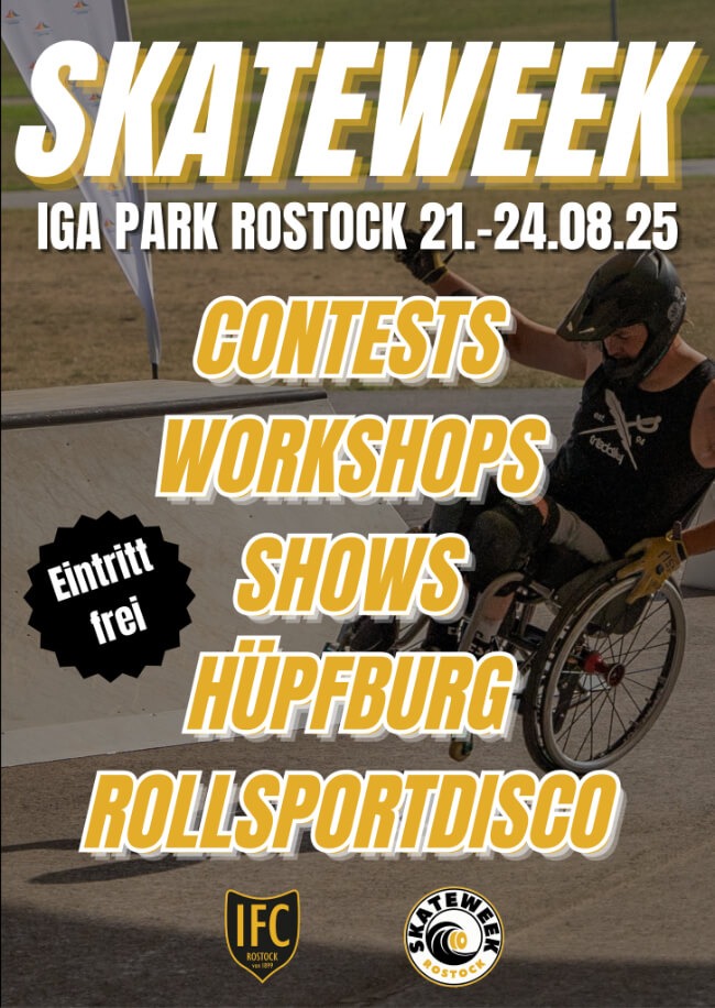 Veranstaltungsplakat für die Skateweek im IGA Park Rostock